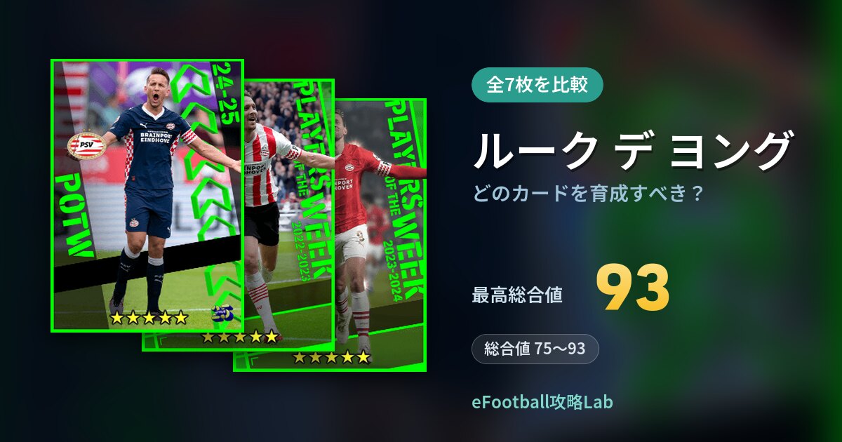 【イーフト】ルーク デ ヨングはどのカードを育成すべき？全7枚を比較