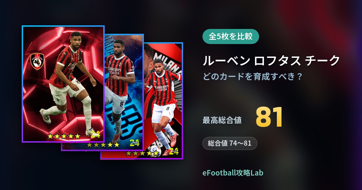 【イーフト】ルーベン ロフタス チークの育成カード比較（全5枚）