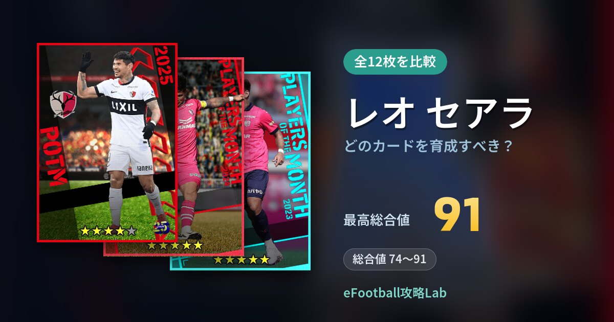 【イーフト】レオ セアラはどのカードを育成すべき？全12枚を比較