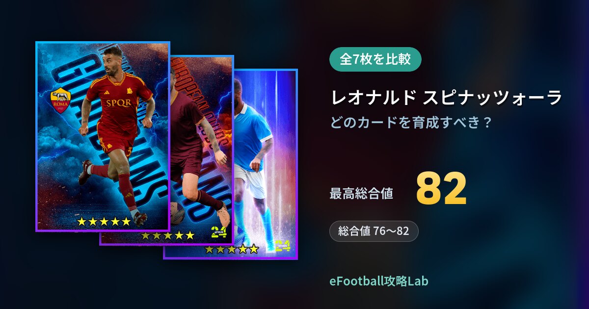 【イーフト】レオナルド スピナッツォーラの育成カード比較（全7枚）
