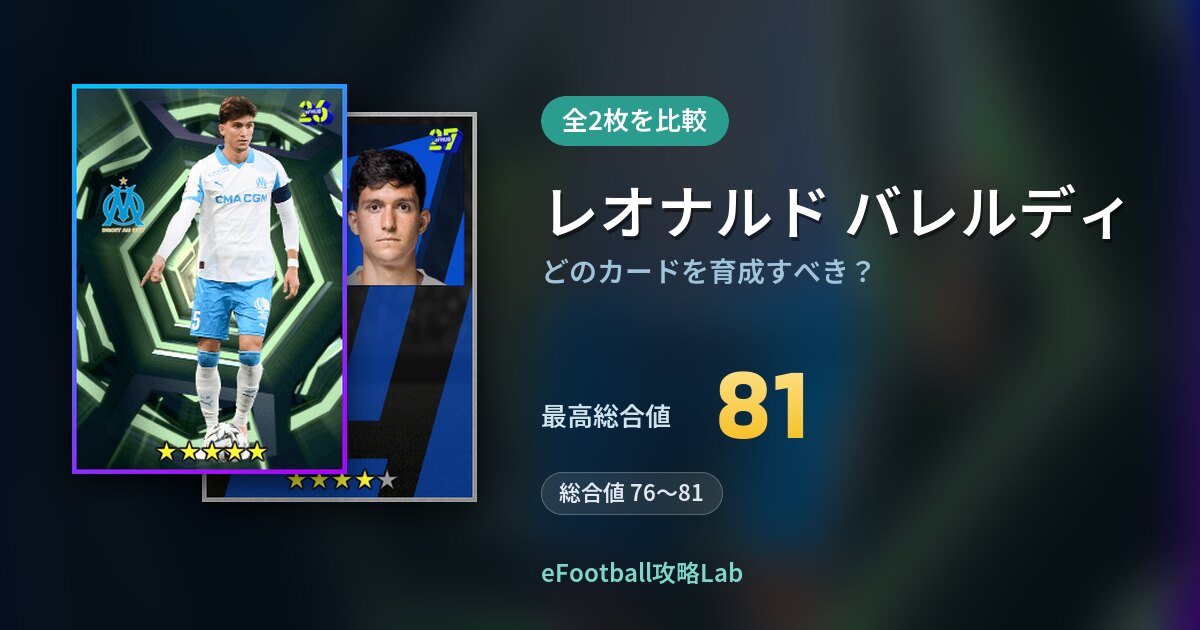 【イーフト】レオナルド バレルディはどのカードを育成すべき？全2枚を比較