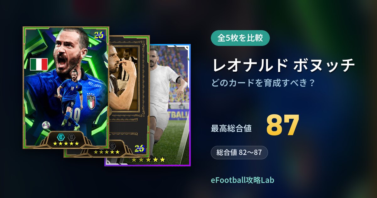 【イーフト】レオナルド ボヌッチはどのカードを育成すべき？全5枚を比較