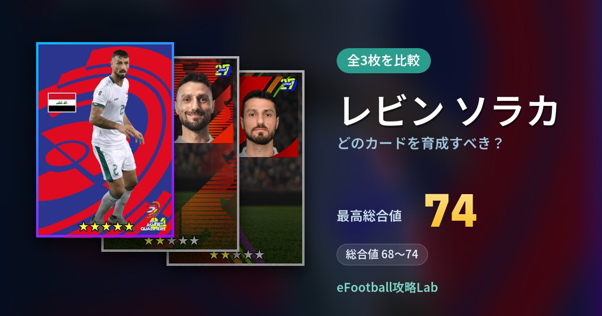 【イーフト】レビン ソラカはどのカードを育成すべき?全3枚を比較