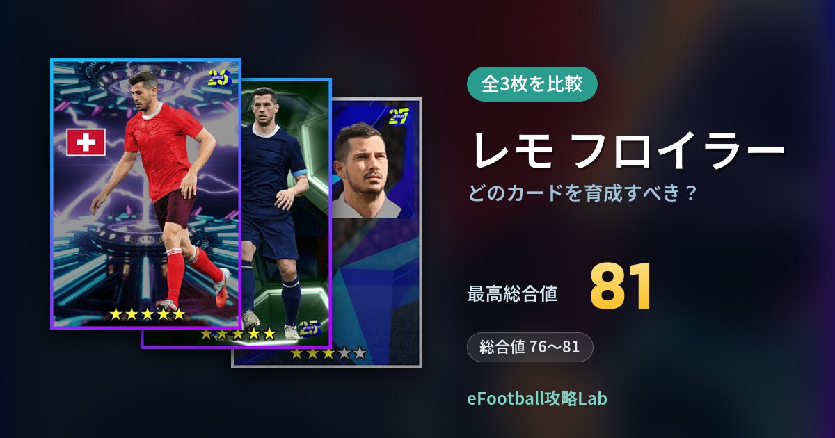 【イーフト】レモ フロイラーはどのカードを育成すべき？全3枚を比較