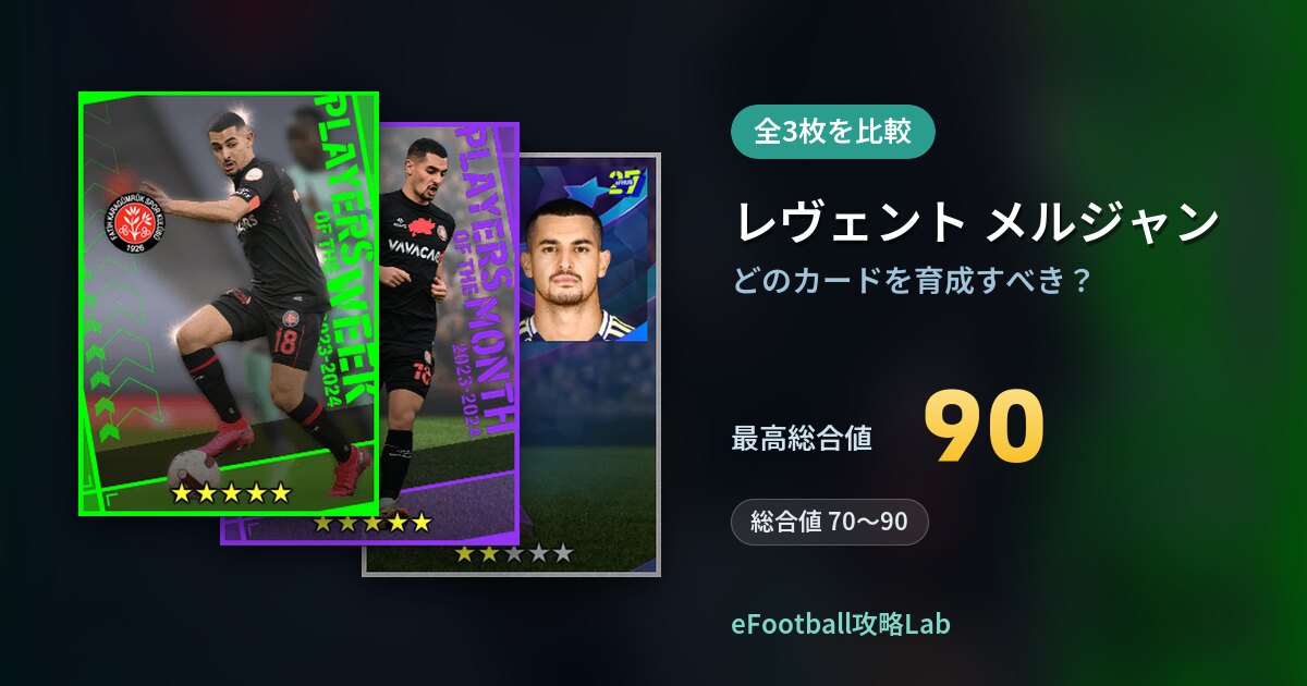 【イーフト】レヴェント メルジャンはどのカードを育成すべき？全3枚を比較