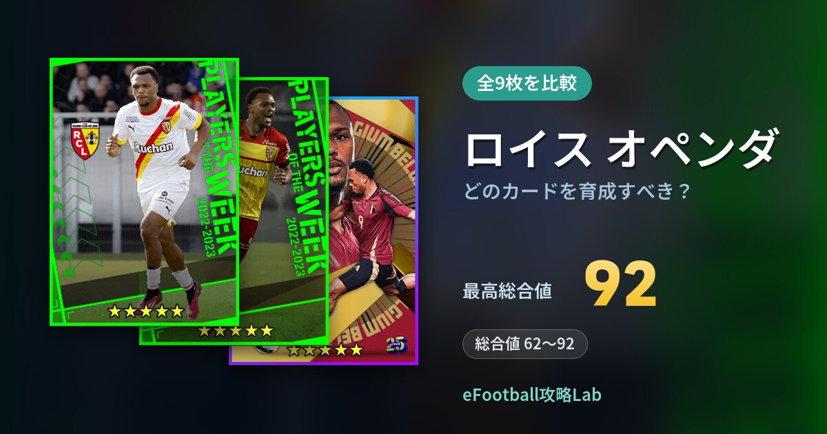 【イーフト】ロイス オペンダはどのカードを育成すべき？全9枚を比較