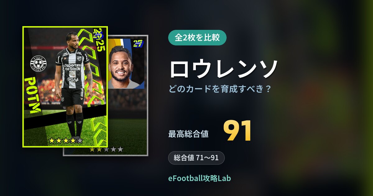 【イーフト】ロウレンソはどのカードを育成すべき？全2枚を比較