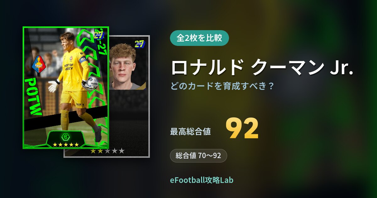 【イーフト】ロナルド クーマン Jr.の育成カード比較（全2枚）