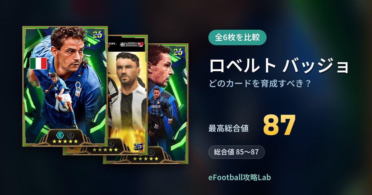【イーフト】ロベルト バッジョはどのカードを育成すべき？全6枚を比較