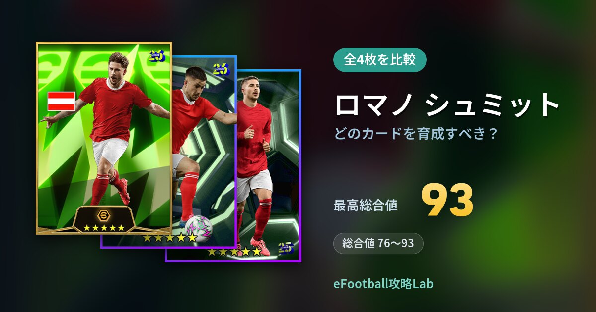 【イーフト】ロマノ シュミットはどのカードを育成すべき？全4枚を比較