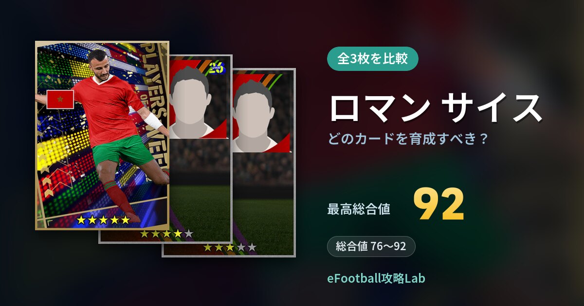 【イーフト】ロマン サイスはどのカードを育成すべき？全3枚を比較