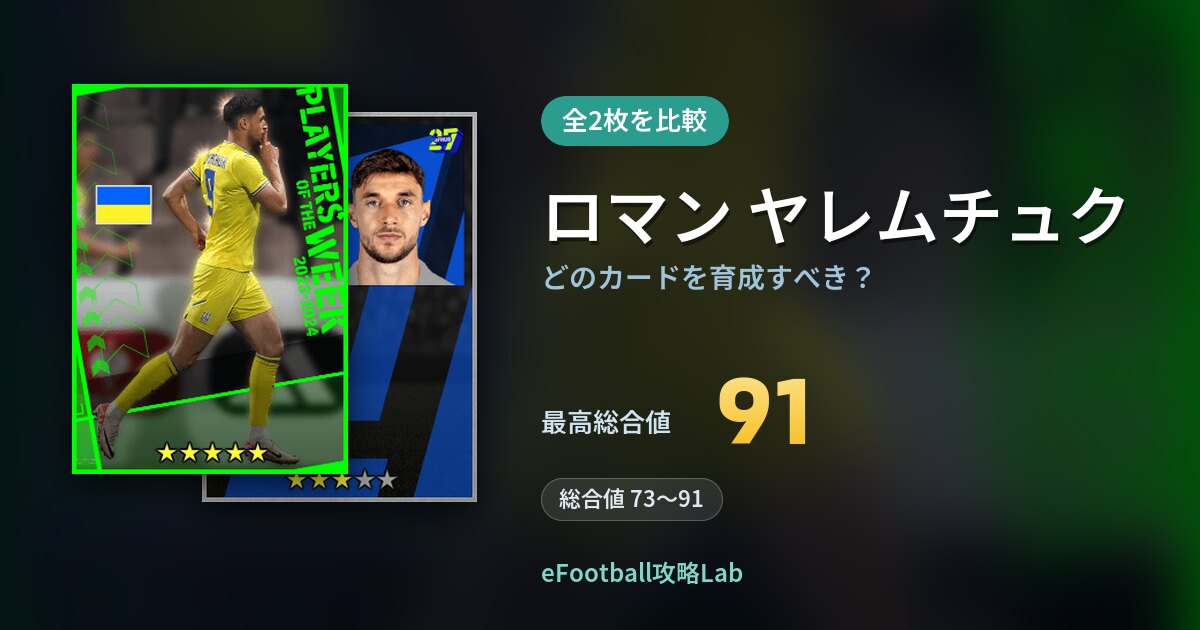 【イーフト】ロマン ヤレムチュクはどのカードを育成すべき?全2枚を比較