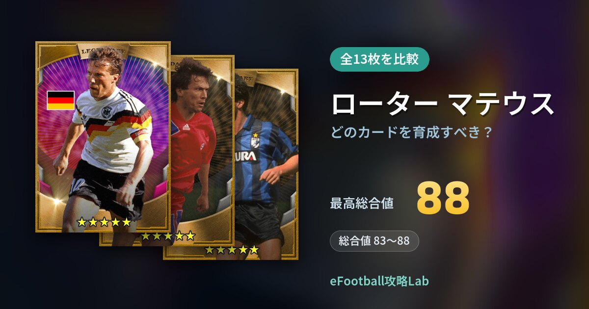 【イーフト】ローター マテウスはどのカードを育成すべき？全13枚を比較