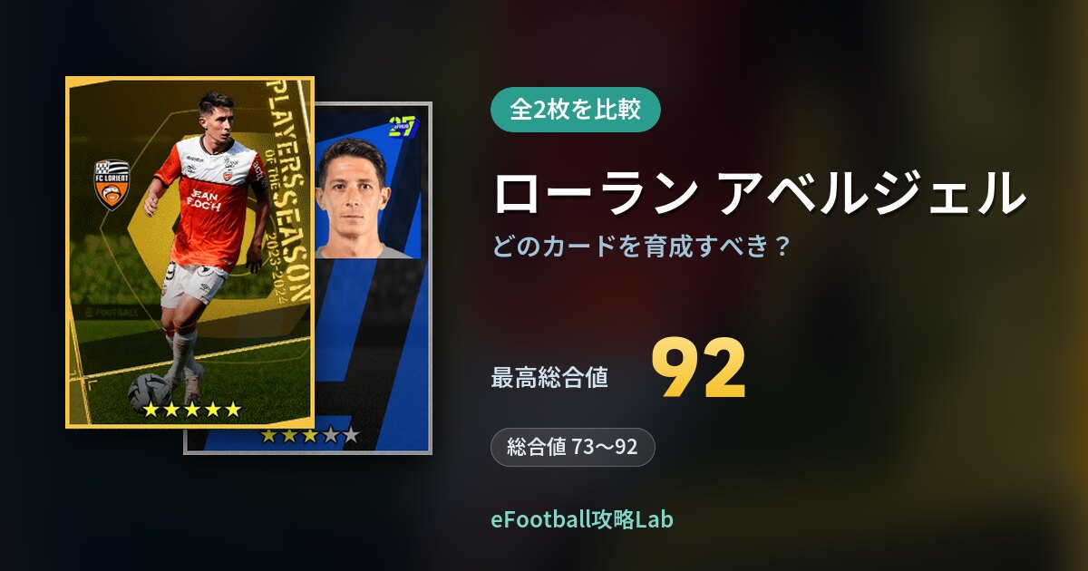 【イーフト】ローラン アベルジェルはどのカードを育成すべき？全2枚を比較