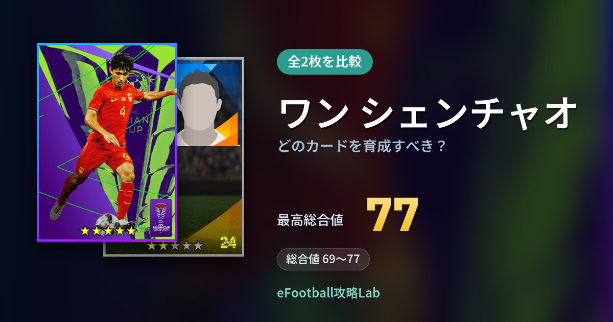 【イーフト】ワン シェンチャオはどのカードを育成すべき？全2枚を比較