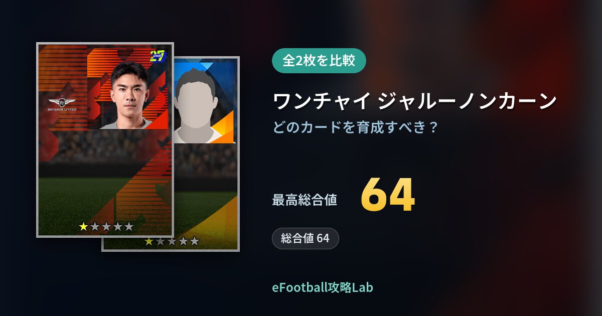 【イーフト】ワンチャイ ジャルーノンカーンの育成カード比較(全2枚)