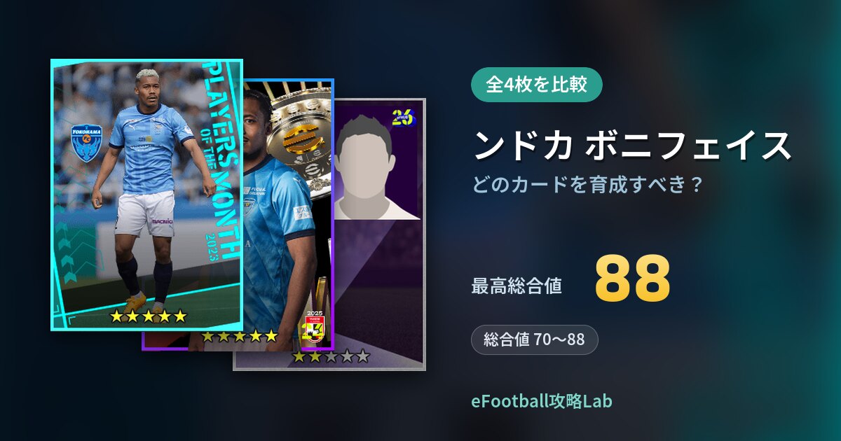 【イーフト】ンドカ ボニフェイスはどのカードを育成すべき？全4枚を比較