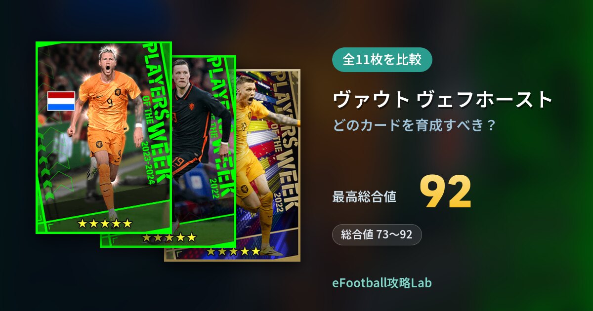 【イーフト】ヴァウト ヴェフホーストはどのカードを育成すべき？全11枚を比較