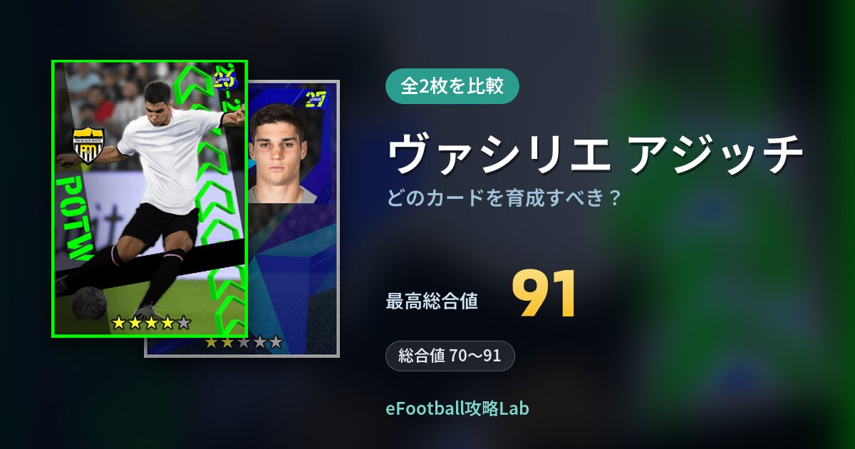 【イーフト】ヴァシリエ アジッチはどのカードを育成すべき？全2枚を比較