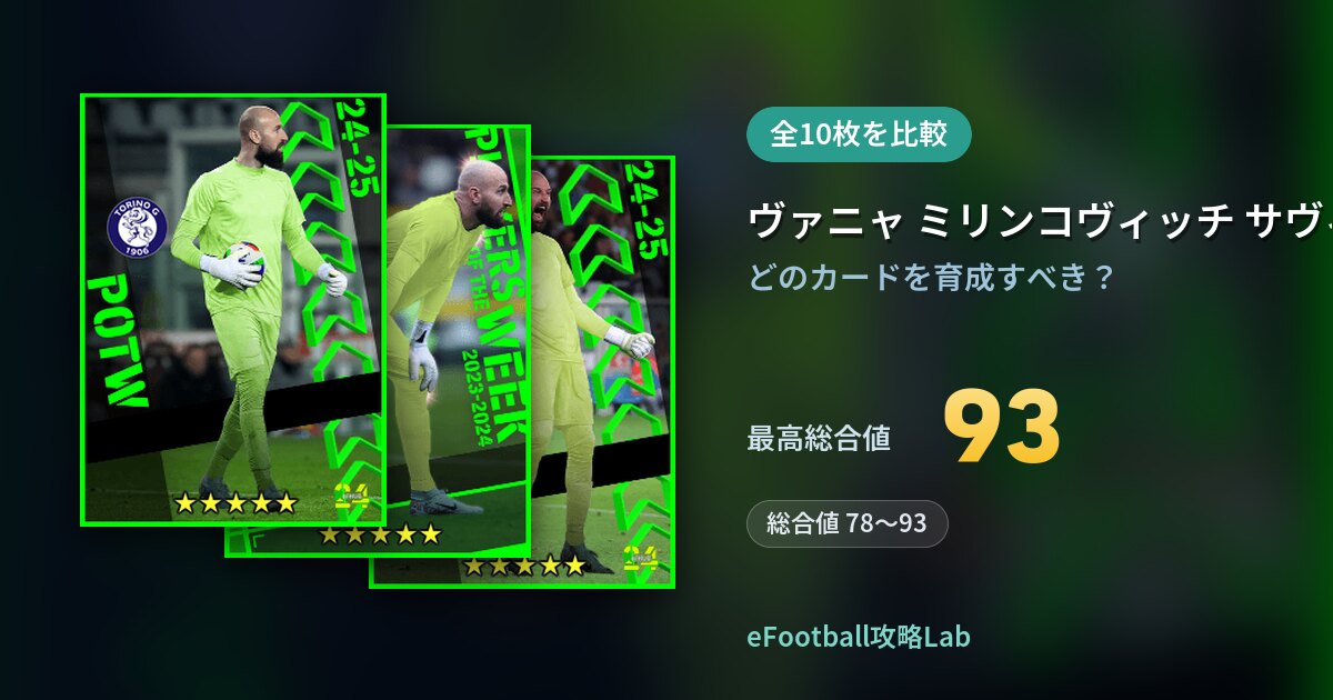 【イーフト】ヴァニャ ミリンコヴィッチ サヴィッチの育成カード比較（全10枚）
