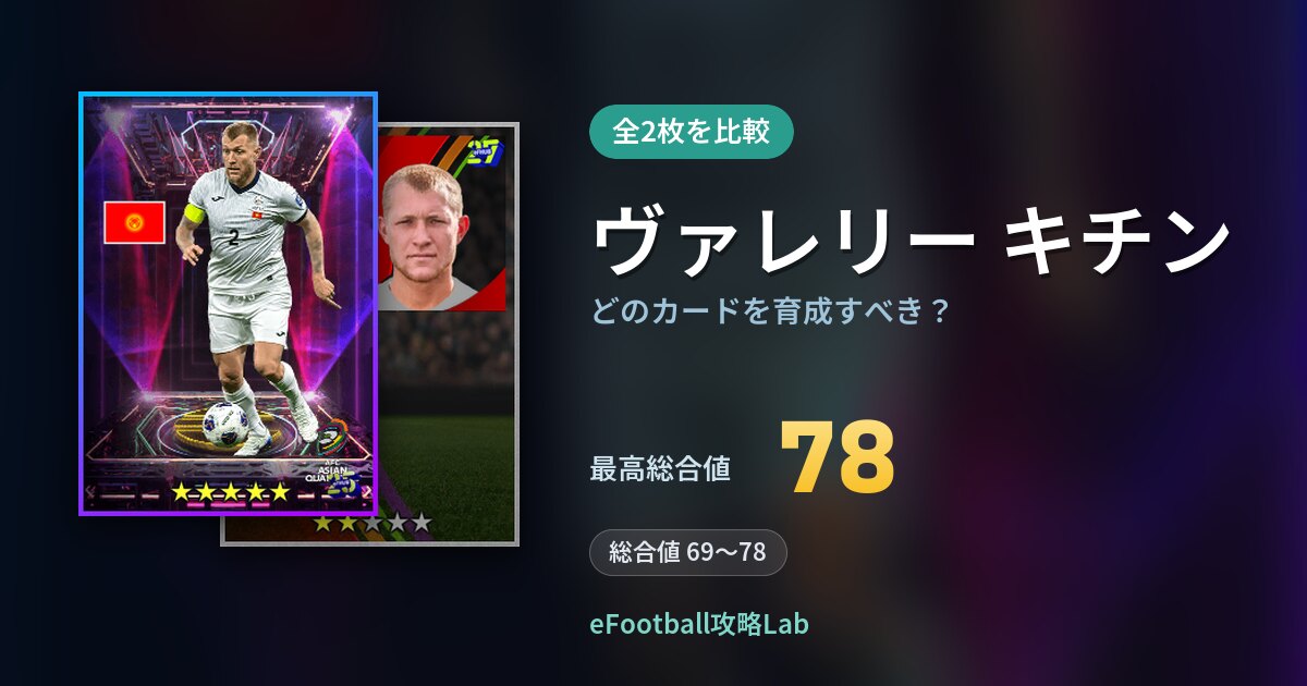 【イーフト】ヴァレリー キチンはどのカードを育成すべき？全2枚を比較