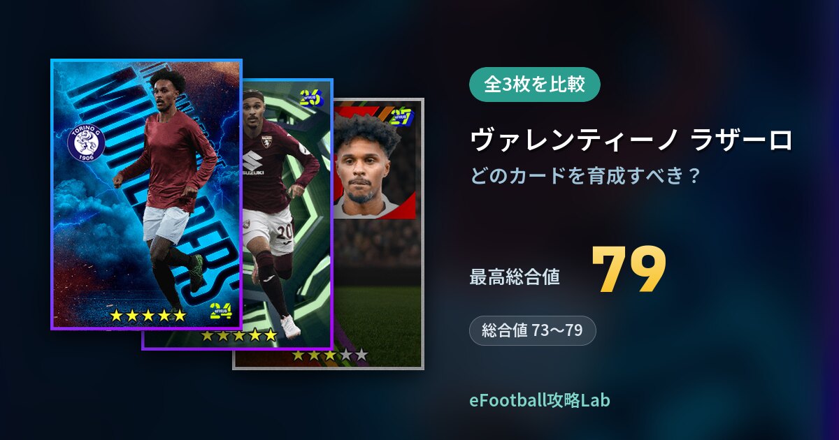 【イーフト】ヴァレンティーノ ラザーロの育成カード比較（全3枚）