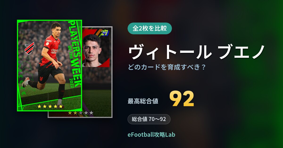 【イーフト】ヴィトール ブエノはどのカードを育成すべき？全2枚を比較