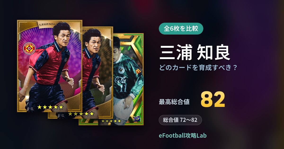 【イーフト】三浦 知良はどのカードを育成すべき?全6枚を比較