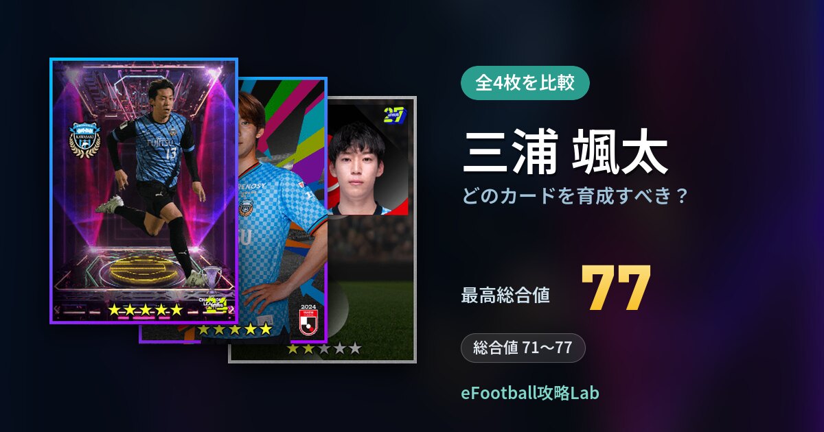 【イーフト】三浦 颯太はどのカードを育成すべき？全4枚を比較