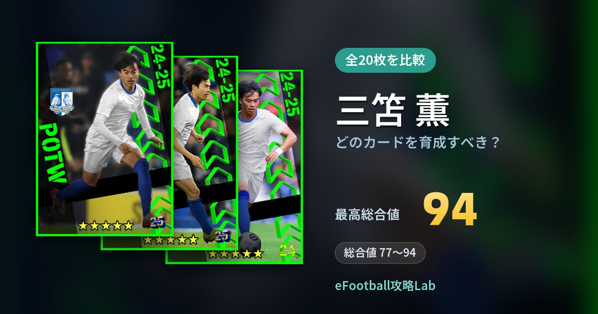 【イーフト】三笘 薫はどのカードを育成すべき？全20枚を比較
