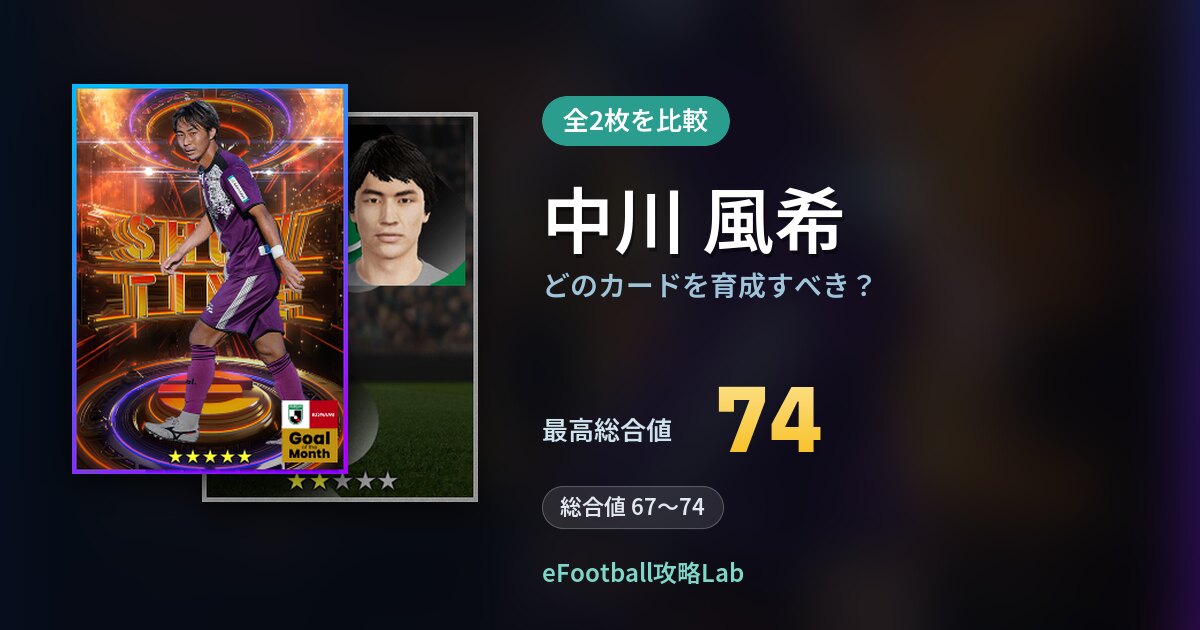 【イーフト】中川 風希はどのカードを育成すべき？全2枚を比較