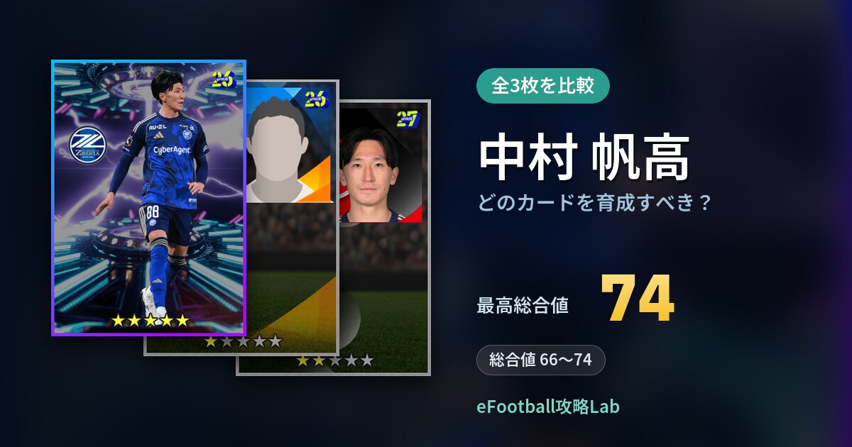 【イーフト】中村 帆高はどのカードを育成すべき?全3枚を比較