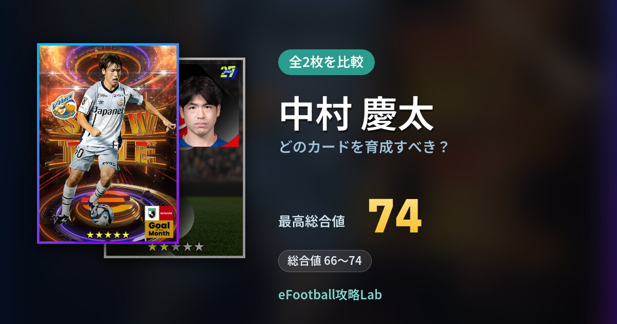【イーフト】中村 慶太はどのカードを育成すべき?全2枚を比較