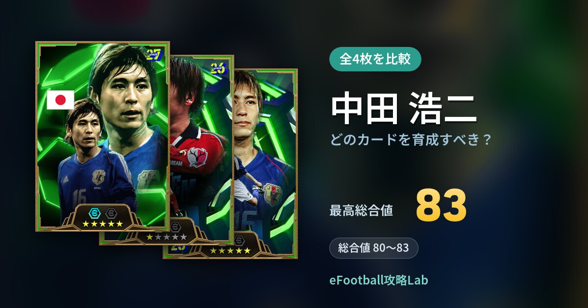【イーフト】中田 浩二はどのカードを育成すべき？全4枚を比較