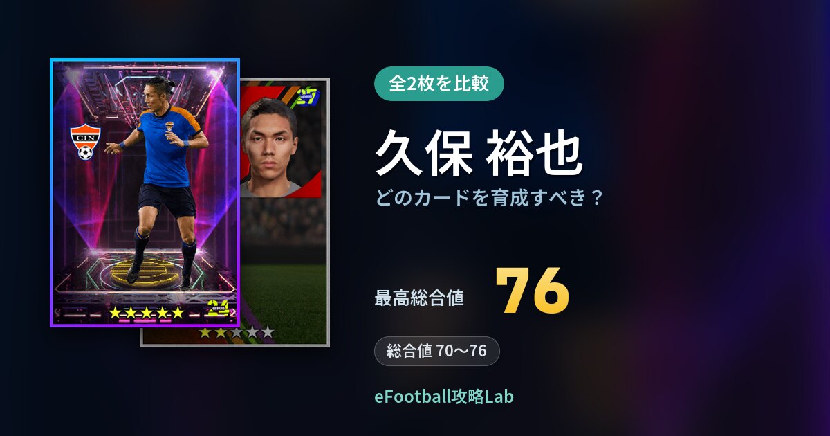 【イーフト】久保 裕也はどのカードを育成すべき？全2枚を比較