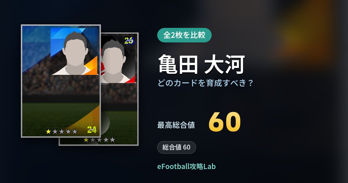 【イーフト】亀田 大河はどのカードを育成すべき？全2枚を比較