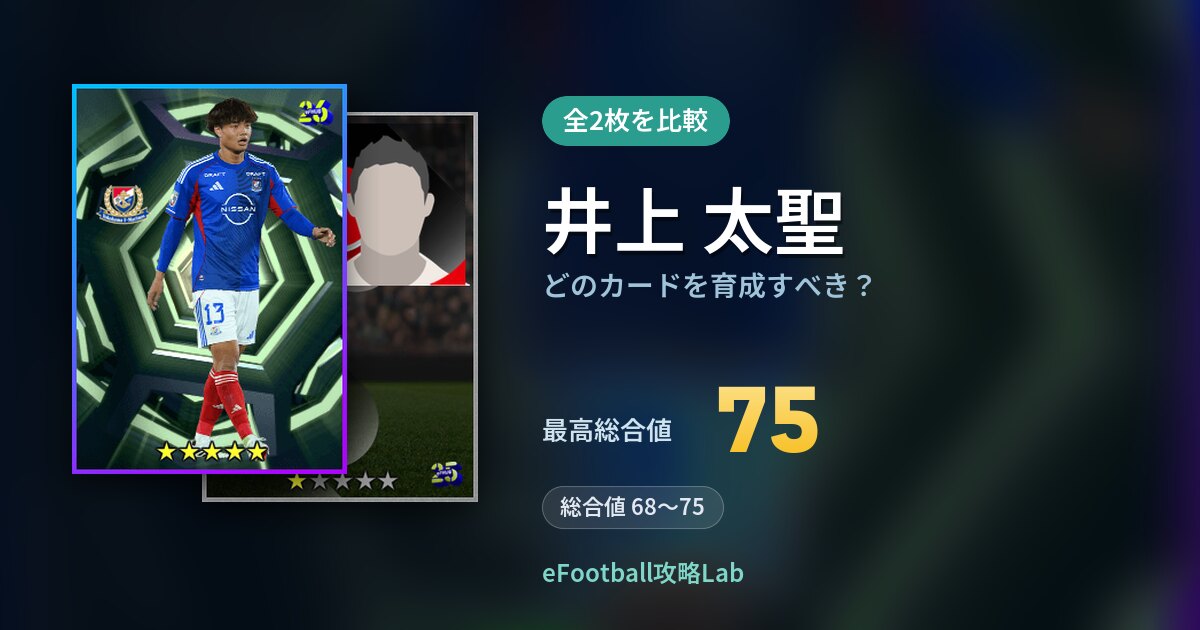 【イーフト】井上 太聖はどのカードを育成すべき?全2枚を比較
