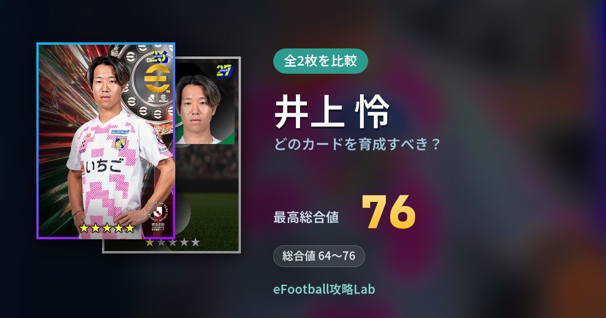 【イーフト】井上 怜はどのカードを育成すべき？全2枚を比較