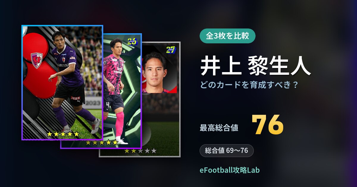 【イーフト】井上 黎生人はどのカードを育成すべき？全3枚を比較
