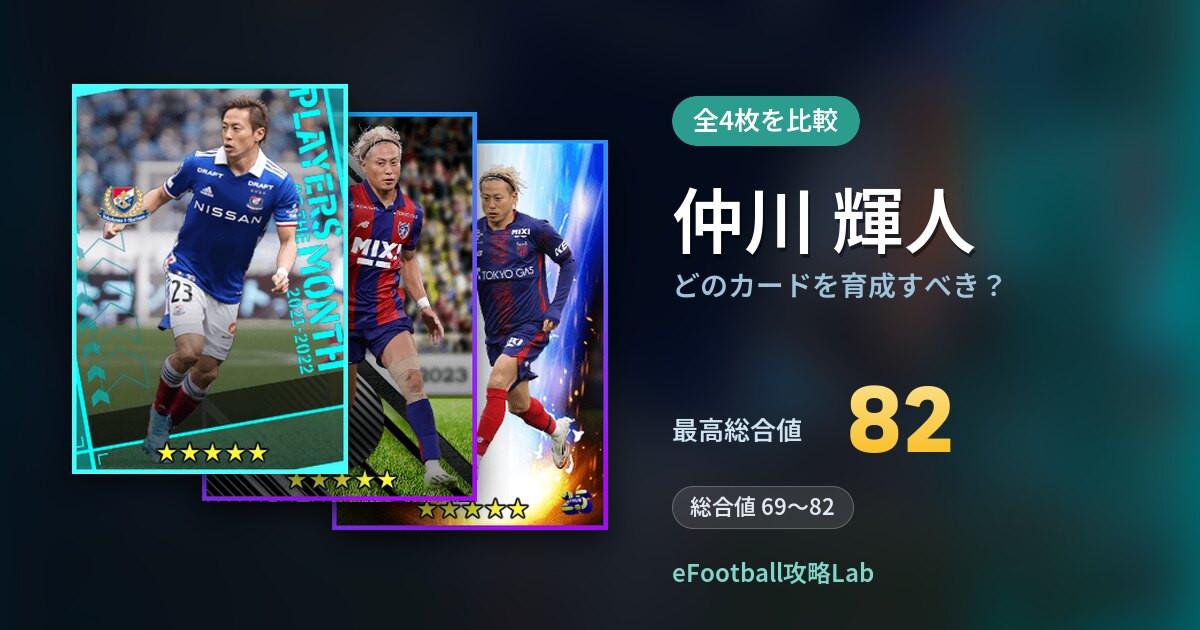 【イーフト】仲川 輝人はどのカードを育成すべき?全4枚を比較