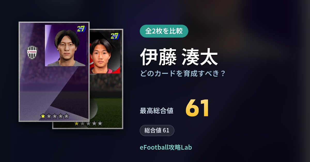 【イーフト】伊藤 湊太はどのカードを育成すべき？全2枚を比較