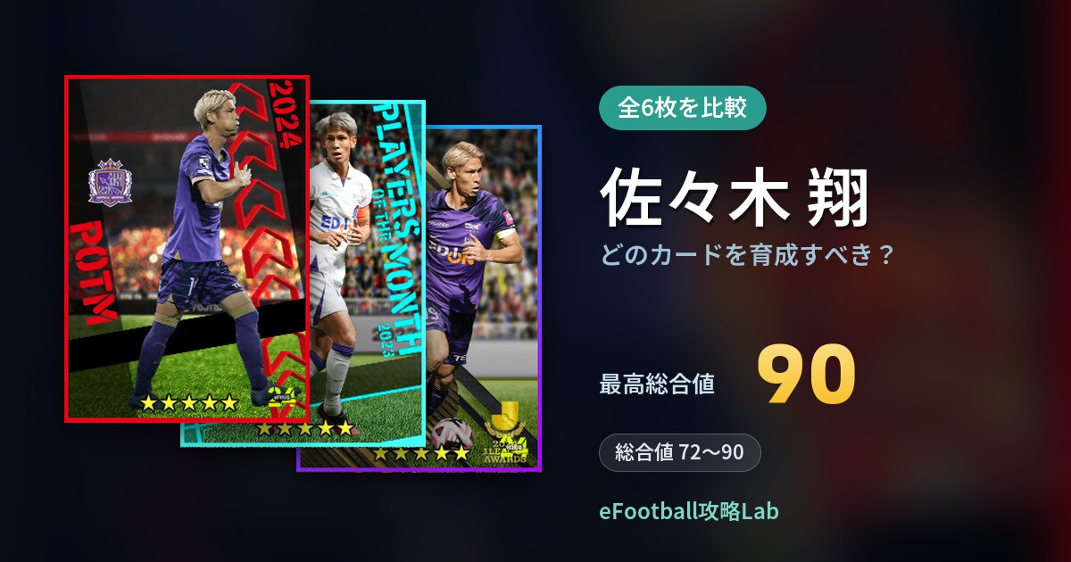 【イーフト】佐々木 翔はどのカードを育成すべき？全6枚を比較