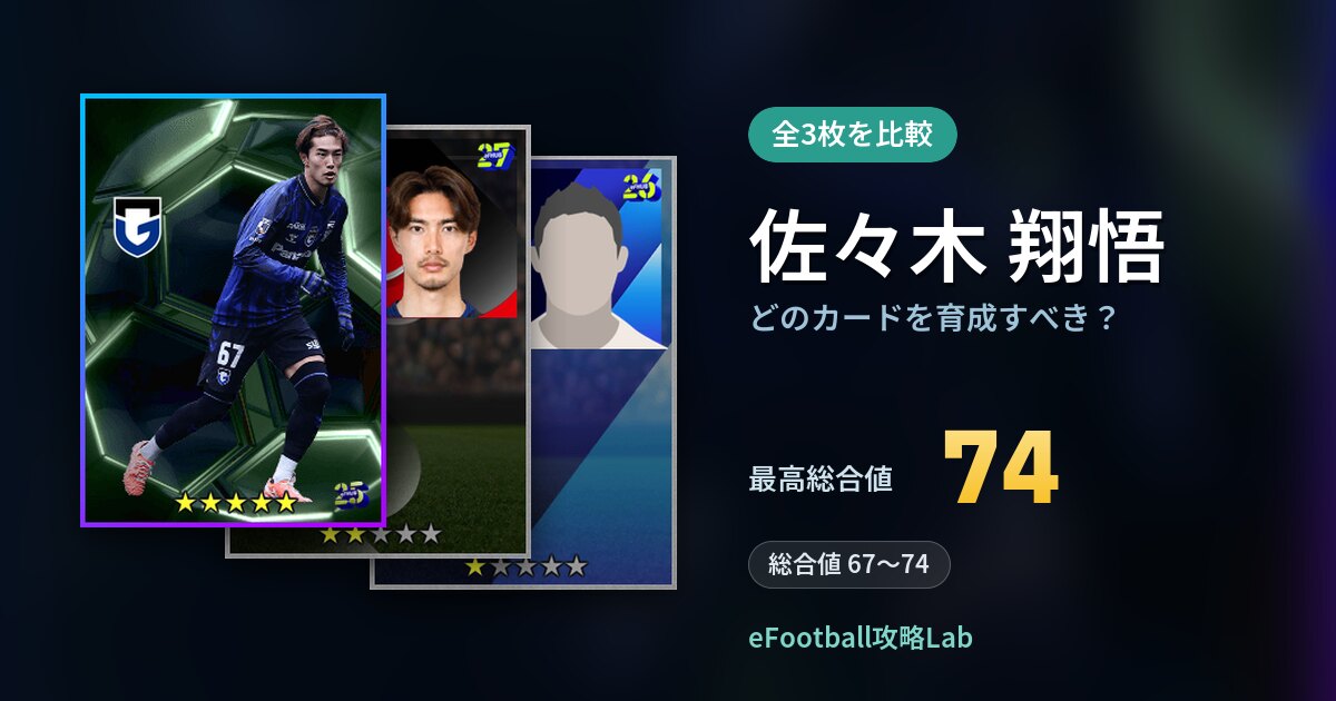 【イーフト】佐々木 翔悟はどのカードを育成すべき？全3枚を比較