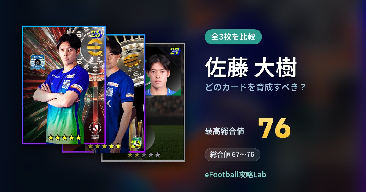 【イーフト】佐藤 大樹はどのカードを育成すべき？全3枚を比較