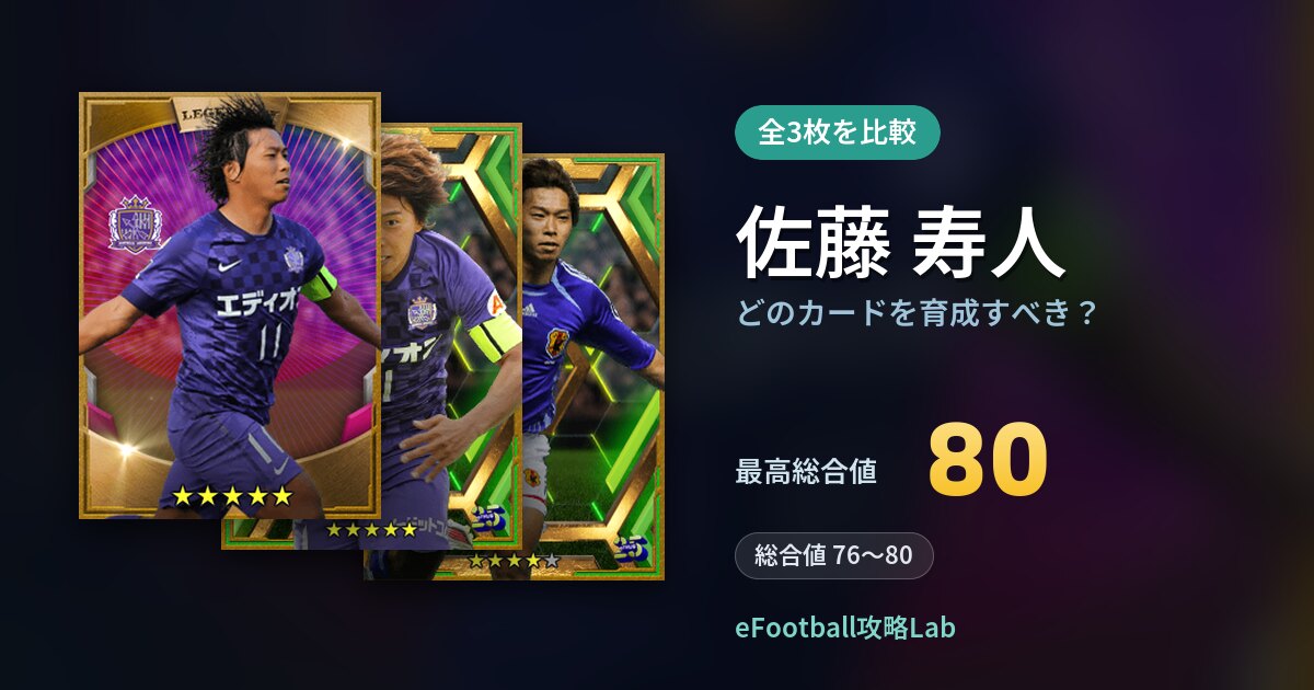 【イーフト】佐藤 寿人はどのカードを育成すべき？全3枚を比較