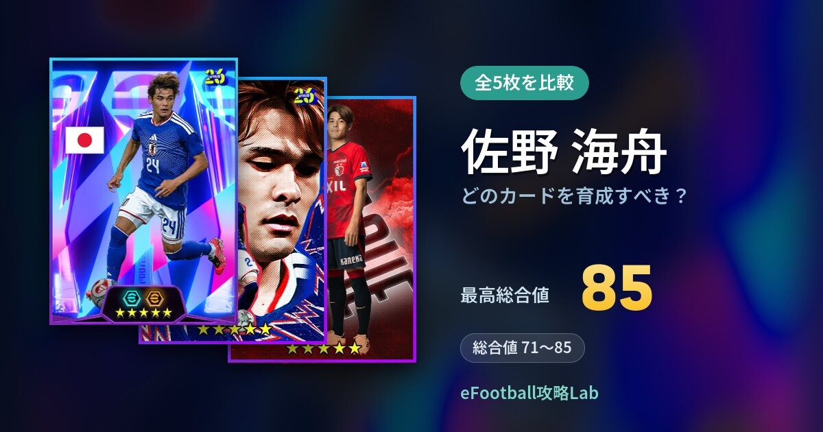【イーフト】佐野 海舟はどのカードを育成すべき？全5枚を比較