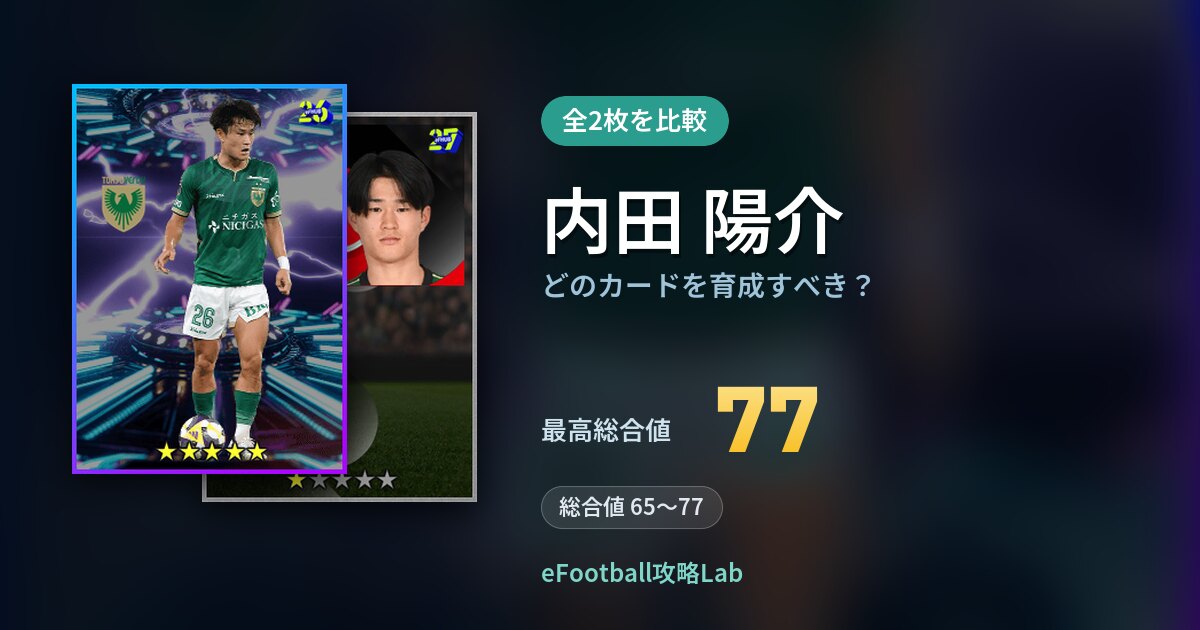 【イーフト】内田 陽介はどのカードを育成すべき？全2枚を比較