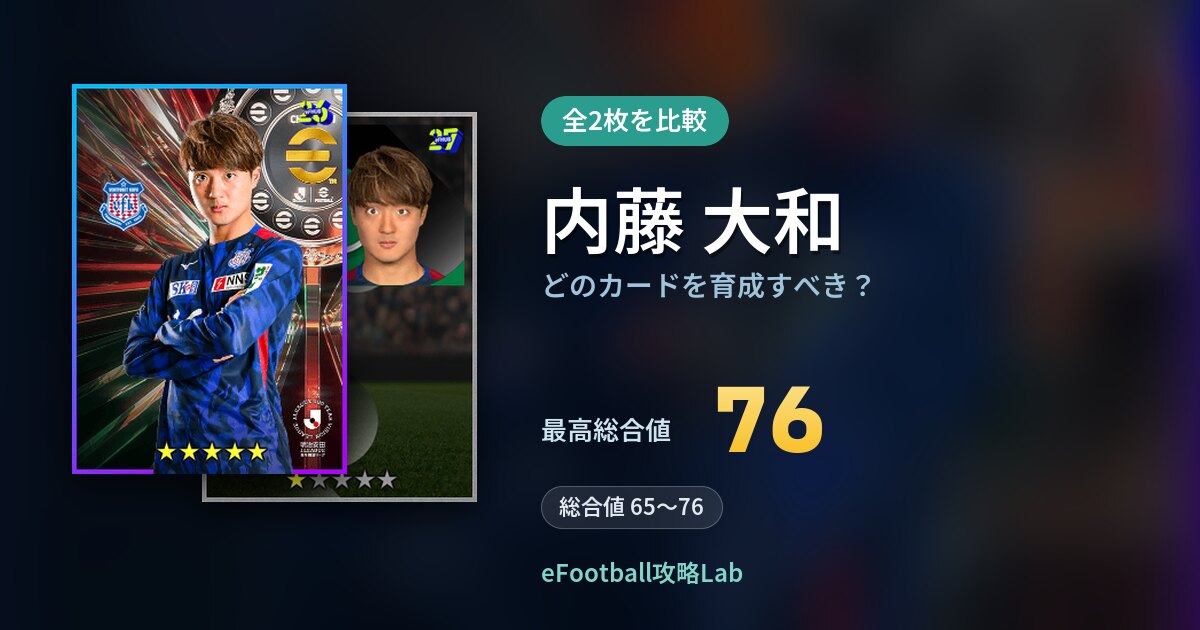 【イーフト】内藤 大和はどのカードを育成すべき?全2枚を比較