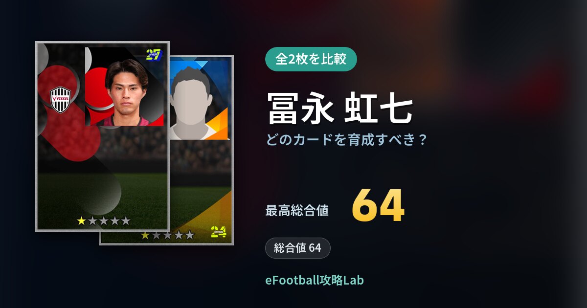 【イーフト】冨永 虹七はどのカードを育成すべき?全2枚を比較