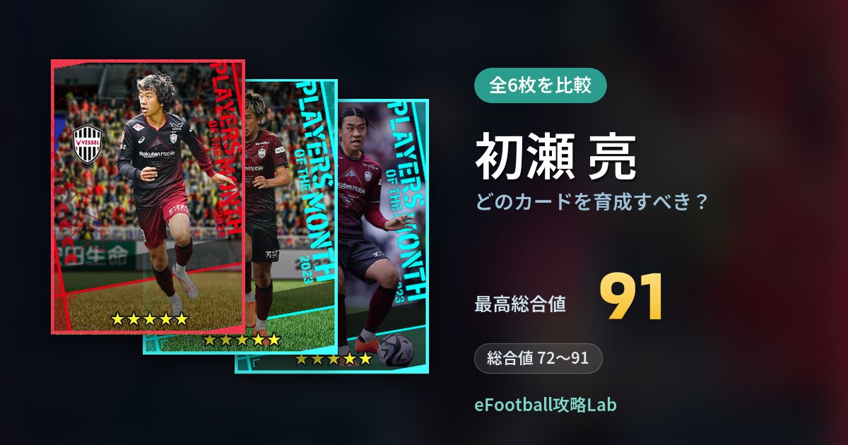 【イーフト】初瀬 亮はどのカードを育成すべき？全6枚を比較